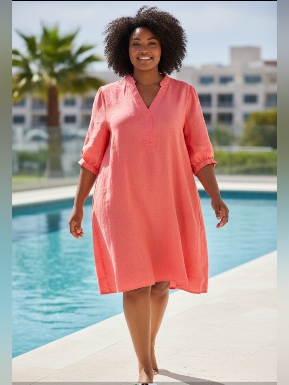 Lilly Pulitzer Mialeigh Linen Dress Women 12 Resort Coral Lagoon Puff Sleeve